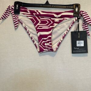 G-137 Skye NWT Pink & White Elastic Waist Side Tie Bikini‎ Bottom Size S